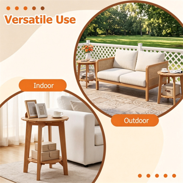 2-Tier Wood Patio Side Table